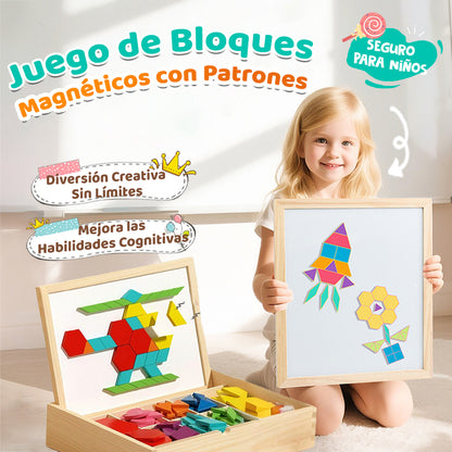 🎁Juego de rompecabezas de bloques magnéticos de madera con patrones 🧩