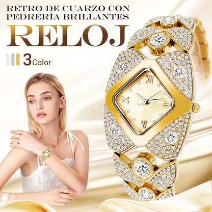 ⏳Oferta por Tiempo Limitado⌛ Reloj de Cuarzo para Mujer Estilo Retro con Estrases Brillantes