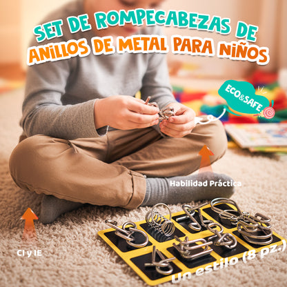 Anillo de rompecabezas de metal de ocho piezas versión azul, desafíos mentales