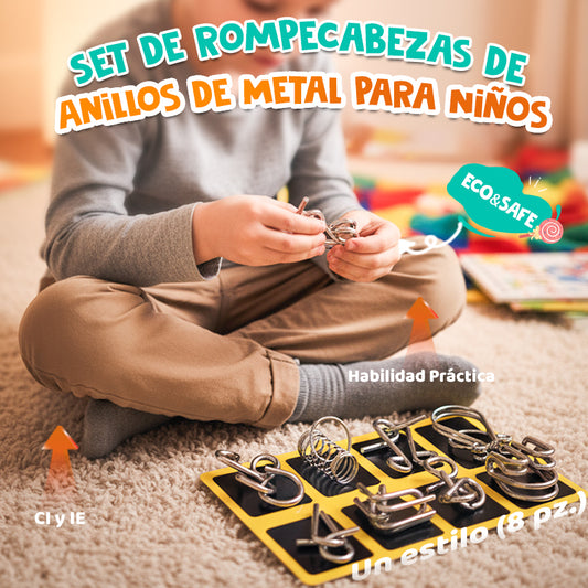 Anillo de rompecabezas de metal de ocho piezas versión azul, desafíos mentales