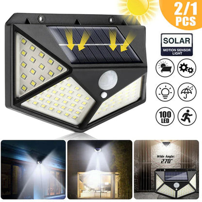 ☀️Lámpara solar LED con sensor de movimiento – 100 LEDs, 1200 lúmenes, IP65 impermeable y 3 modos. ¡Ilumina tu jardín sin coste eléctrico! ✨🔋