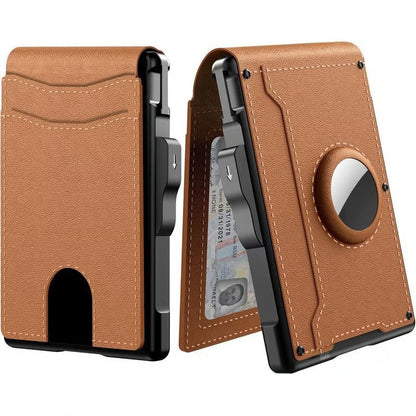 🔥Billetera para Hombre - con Funda Pop Up de Aluminio Pinza para el Dinero Ranuras de Cuero Delgado Titular de la Tarjeta de Crédito RFID Bloqueo Bifold Minimalista Billetera