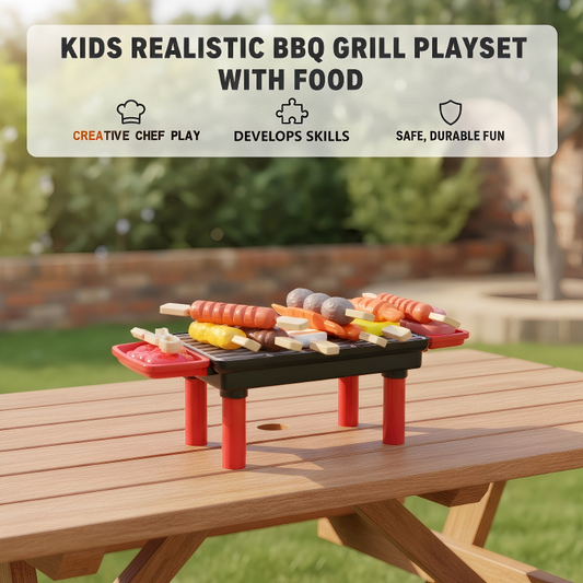 🎁 Regalo Navideño Perfecto: Set de Parrilla BBQ Realista para Niños con Comida de Juguete ✨