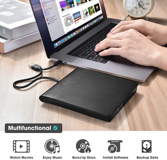 💿💻 Lector de CD/DVD Externo – Plug & Play, Portátil y Compatible con Mac/Windows