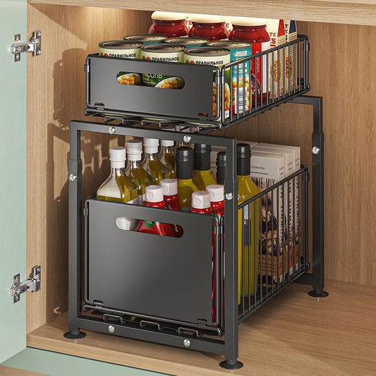 💪🥫Estantería Doble Deslizante Organizador de Armario – 5 Alturas Regulables, 2 Bandejas, Acero al Carbono, Gran Capacidad, Sin Instalación ✨