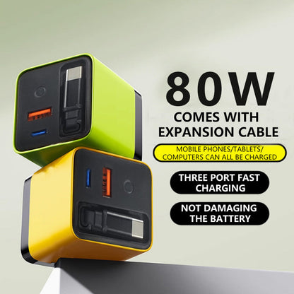 Cargador de móvil de 80 W con carga rápida y cable tipo C retráctil de 80 cm