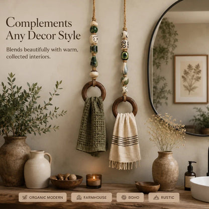 🏠 Perchero decorativo para toallas con cuentas y aro de madera