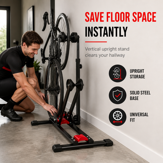 Soporte plegable de piso para bicicletas con doble poste y forma de U, para exhibir bicicletas de carretera y de montaña